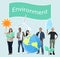 Group of diverse people holding eco-friendly icons