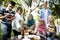 A group of diverse students are having lunch together