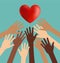 Group of Diversity Hand Reaching For The Red Heart