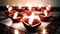 Group of diya in temple with lighting for prayer on Diwali Festival