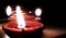 Group of diya in temple with lighting for prayer on Diwali Festival