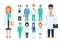 A group of doctors, nurses, and orderlies. A team of professionals to prevent the spread of viruses. Set of medical characters.