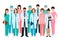 Group of doctors and nurses standing together in different poses. Medical people. Hospital staff.