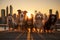 Group of dogs enjoys a sunset stroll in New York City