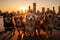 Group of dogs enjoys a sunset stroll in New York City