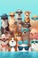 A group of dogs wearing sunglasses and hats. Generative AI image.