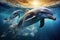 Group of dolphins under the sea., Undersea animals