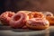 Group of Donuts on pastel background, Shot using a Leica camera, Soft shadows