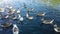 A group of ducks swim in the lake and eating thrown by tourists Pop corn and immersed in water, eating the moss that was filmed in