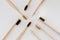 Group of eco bamboo toothbrushes, on white background.