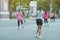 Group of elderly friend doing aerobic dance after work together at Lumpini Park