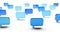 Group of empty blue speech bubbles or balloons over white background with shadow, social network chat, communication or dialogue