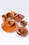 Group of Empty terracotta dinnerware or dining set