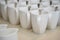 Group of empty white ceramic cups