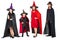 Group of family in fancy costume multiple style on white background. Concept for funny activity in halloween festival