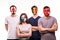 Group of fans suport their national teams with painted faces. England, Belgium, Tunisia, Panama Fans isolated on white background