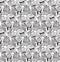 Group fashion aliens black and white seamless pattern