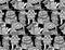 Group fashion aliens different freaks grayscale seamless pattern