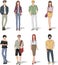 Group of fashion cartoon young people.