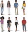 Group of fashion cartoon young people.