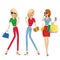 Group of fashion women with shopping bags and handbags