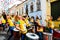 Group of female percussionists called Dida perform in the streets of Pelourinho, Salvador, Bahia