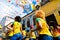 Group of female percussionists called Dida perform in the streets of Pelourinho, Salvador, Bahia