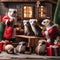 A group of ferrets in a tiny Santas workshop, crafting miniature gifts2