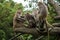 Group of fierce Formosan Macaque monkeys