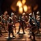 A group of figurines of knights on a table. Generative AI image.