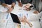 A group of financial consultant workers having a financial meeting. cropped