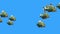 Group Fish Piranha Fast Swim Blue Screen 3D Rendering Animation