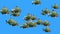 Group Fish Piranha Swim Blue Screen 3D Rendering Animation