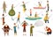 Group fishermans fishing with fish. Set of fishing people with equipment for cutting fish. Vacation concept flat vector
