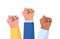 Group of fists raised up in air vector illustration