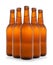 A group of five beer bottles in a diamond formation on white background.