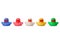 Group of five rubber ducks in different vivid colours