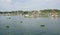 Group of floating house on lake in southern Vietnam