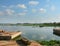 Group of floating house on lake in southern Vietnam