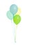 Group of four blue, green, yellow, balloons isolated