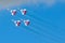 A group of four fighter aircraft in the blue sky with smoke. Russia. Moscow August 2015