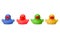 Group of four rubber ducks in primary colours