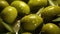Group of Fresh Harvested Green Olives with Water Drops As Pattern Background