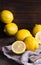 Group of fresh lemon on an old vintage wooden table