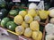 Group of Fresh organic green cantaloupe melons and big ball with