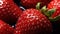 Group of Fresh Red Strawberry Fruits with Water Drops As Defocused Background