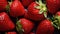 Group of Fresh Red Strawberry Fruits with Water Drops As Defocused Background