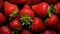 Group of Fresh Red Strawberry Fruits with Water Drops As Defocused Background