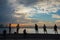 Group of friend fishing at Malecon, in Havana, Cuba.