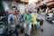 Group of friendly men sitting outside for talking